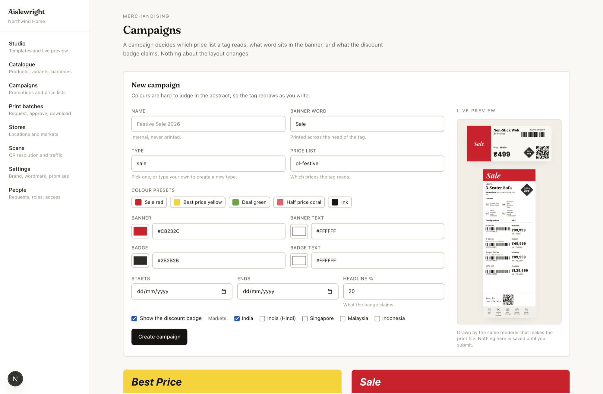 Campaigns — live preview