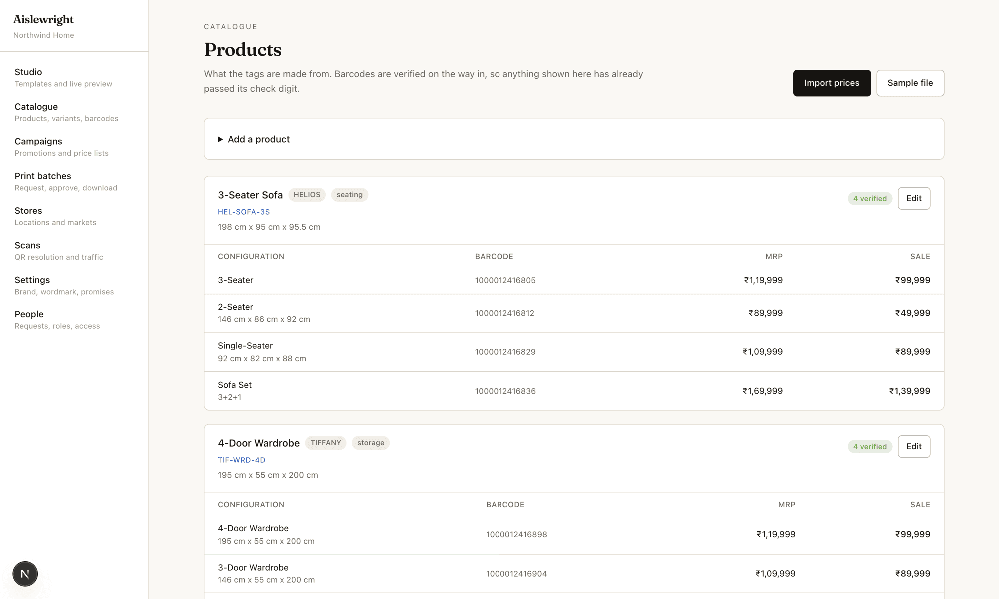 Catalogue — verified barcodes